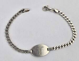 Sterling silver Medical ID bracelet 7.5" DNR Dementia Diabetes Nice condition